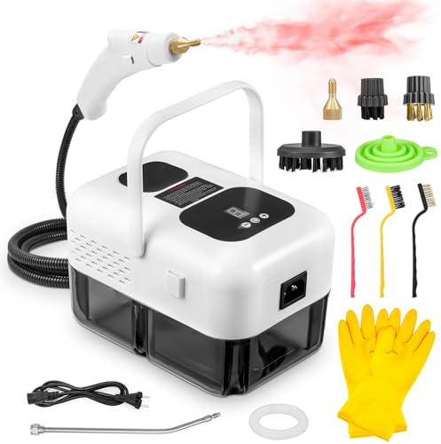 Sararoom 2500W Dampfreiniger, 3 Bar Handdampfreiniger, 9-Stufig Einstellbarer Mehrzweckdampfreiniger mit 1,2L Tank, 3 Bürstenköpfen, 15s Aufheizzeit für Reinigung Von Böden Fliesen Fenstern Sofas Auto