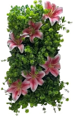 Künstliche Pflanze Blume lebende Wand, 25x50CM Künstliche Lilie Decor Blume Pflanze Gras Wand Panels Grün Zaun(2)