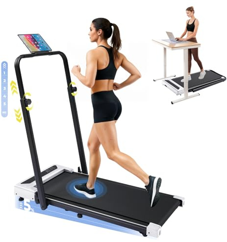 GTPLAYER Walking Pad, Laufband für Zuhaus klappbar mit LED-Anzeige und Fernbedienung, Höhenverstellbare Armlehne,2.5 PS Motor, Fitness, Workout, Heim-Fitnessger,Weiß