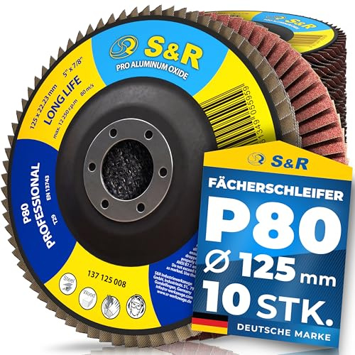 S&R Fächerschleifscheiben 125, Schruppscheiben 125-Metall, Schleifscheiben 125mm, Fächerscheiben 125 mm, Fächerscheiben 125-Holz, Lamellenscheibe | P80 | zum Entrosten und abtragen von Farbe & Lack