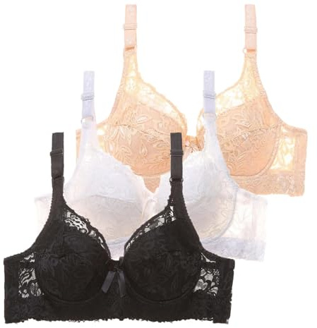 Lot de 3 Soutien Gorge Femme avec Armature Sexy Brassière Dentelle Couleurs Pures Lingerie Française Bralette Mode Classique de Base Casual Bra Push Up Grandes Tailles Respirant,noir,100D