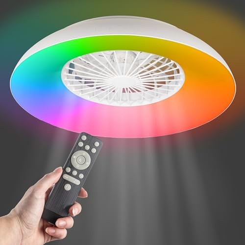 Proventa LED Deckenleuchte mit Ventilator RGB Farbwechsel 54W 3950lm Ø60cm Fernbedienung Deckenventilator warm- bis kaltweiß CCT Dimmbar Leise Modern Wohnzimmer Schlafzimmer Sommer Winter Modus
