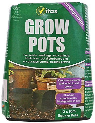 VITAX 6VPGP3 Bio Degradable Grow Square Pots, Black, 9 cm