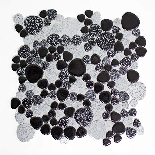 Carrelage mosaïque en céramique galets mouchetés noir gris brillant pour sol, mur, salle de bain, WC, douche, cuisine, miroir de comptoir, revêtement de baignoire de salle de bain, tapis de mosaïque