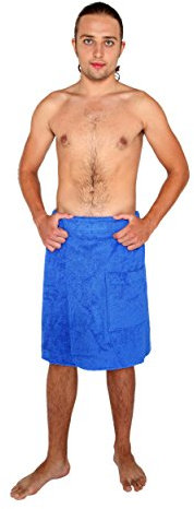 Arus Drap de Bain, Serviette de Bain, Homme, avec Attache Crochet et Boucle autocollante, 100% Coton, Couleur : Bleu Roi, Taille: P/S