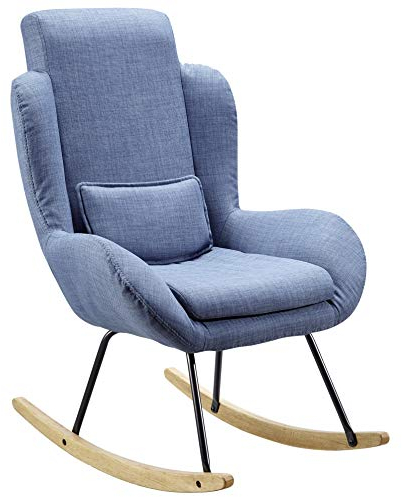 FineBuy Schaukelstuhl Capri Stoff/Holz Design Relaxsessel 75 x 110 x 88,5 cm, Sessel Schwingsessel mit Gestell, Polster Relaxstuhl Schaukelsessel, Moderner Schwingstuhl, Hochlehner