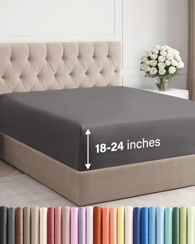CGK Linens Extra Deep Queen Fitted Sheet - Fitted Sheet Only - Dark Grey