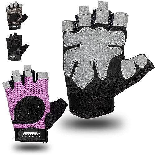 NetroxSports - atmungsaktive Sporthandschuhe mit extra Grip - Krafttraining, Fahrrad fahren Fitness Handschuhe Gym - Herren & Damen - Trainingshandschuhe Fitnesshandschuhe Sport Fahrradhandschuhe rosa