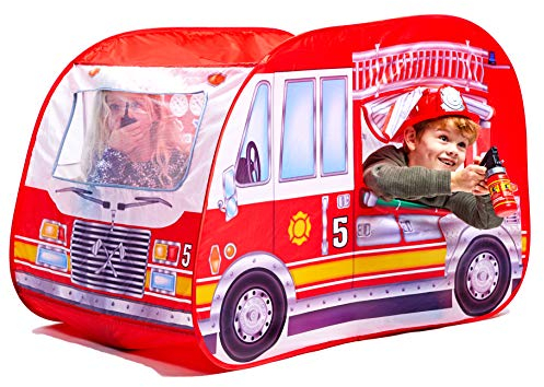 Pop-Up-Spielzelt für Kinder, entworfen wie ein Feuerwehrauto, ideal für Feuerwehrmann Sam-Spielzelt, Spielhaus, Spielzelt, tolle Feuerwehr für Kinder, Spielzeug für Feuerwehrauto.