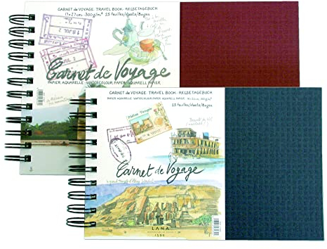 Lana Aquarellbuch Carnet de Voyage, 300 g/m², spiralisiert mit blauen Einband, 14x22 cm, 25 Blatt
