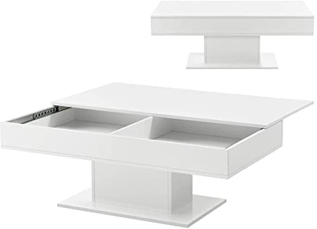 [en.casa] Couchtisch Lünen Wohnzimmertisch mit Stauraum Truhentisch Sofatisch mit ausziehbarer Tischplatte rechteckig 2 Staufächer 40 x 110 x 60 cm Weiß Hochglanz