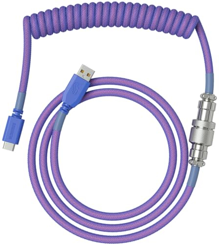 Glorious Gaming Premium Coiled Keyboard Cable - Gold Plated USB-A (PC) to USB-C (Keyboard), Tangle Resistant, Double Braided Sleeving for Peak Durability, 5-Pin Aviator Mid-Connection - Nebula