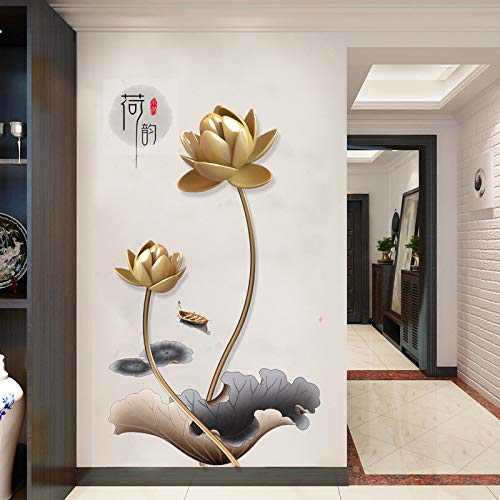 COVPAW® Wandtattoo Wandaufkleber XXL Lotus Gold Blumen Wandsticker Wandbild Bilder Wohnzimmer Schlafzimmer Deco