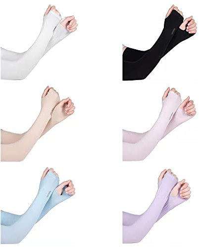 YKKJ 6 Paires Manchon de Protection Solaire, Soleil Bras Manches Anti-UV ,pour Eté Sport Cyclisme Conduite Pêche Jogging,Unisexe Respirant ., M
