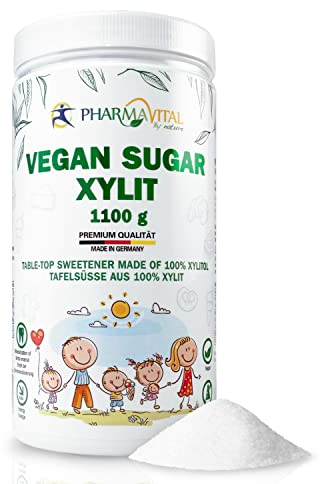 Pharmavital Vegan Sugar Xylit - Tafelsüsse aus 100% Xylitol kalorienreduzierter Zuckerersatz Süßungsmittel Birkenzucker Zuckerfrei Zahnfreundlich 1100g, in Deutschland produziert