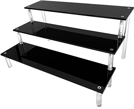 Acryl Schwarz Riser Display Regal Ständer für Amiibo Funko Pops Figuren, Tischplatte Acryl Organizer für Nagellack Gewürz Kosmetik Kunsthandwerk Schmuckständer Cupcake Buffets Dessert Modell