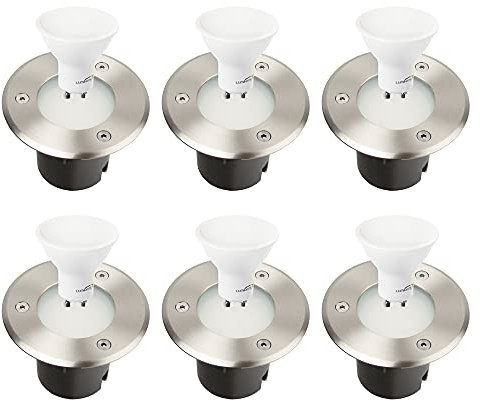 Lumihome Pack de 6 Spots Encastrables 230V GU10 – Ampoules Interchangeables – Ø10cm, Ultra-Plats, Étanches IP67 – Inox 316, Résiste jusqu'à 1 Tonne – Idéal Sol Béton, Carrelage, Terrasse