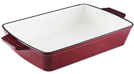 Barbary & Oak BO800258RED Cast Iron Rectangular Roaster with Durable Enamel Interior, 39cm, Bordeaux Red