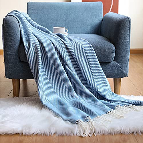 Mrzyzy Bettläufer Schal gestrickt ofadecke Schlafdecke Bettwurf Decke Quasten Schal Betttuch Decke Lazy Decken Bürodecke Hotel Home Dekorative Decke (Color : Blue)