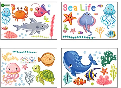 IMIKEYA Cartoon-Wandtattoos 4Pcs Nette Wand Aufkleber Welt Fenster Decals Unterwasser Welt Tapete Unter Meer Ansicht Dekoration für Kinderzimmer Kind Zimmer Schule