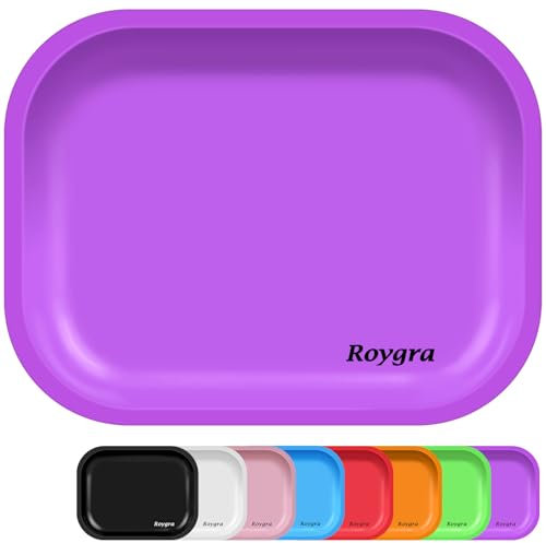 roygra Rolltablett, Mattes Metall, dekoratives Tablett (lila, mittelgroß, 17,8 x 14,9 cm)