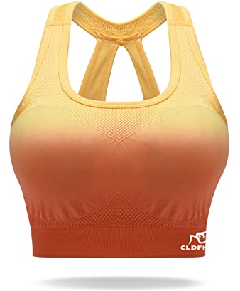 CLDFHX Damen Sport BH Starker Halt Push Up Sport-BH Gepolstert Ohne Bügel Nahtlos Crop Top zum Joggen Yoga Fitness Laufen Pilates, Gelb, XL