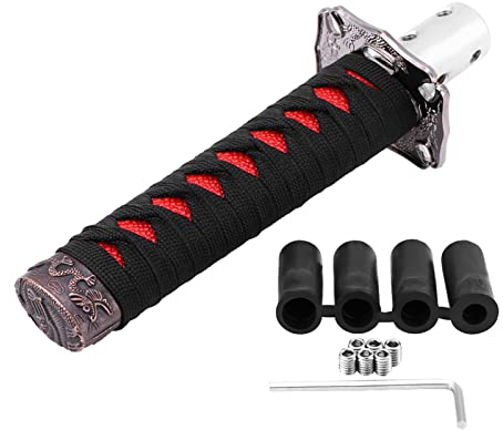 Joyzan Schwert Auto Schaltknauf, Schaltknäufe Schaltknüppel Schalthebel Universal mit 4 Adaptern Getriebekopf Automatik Schalthebelknauf Schwarz Rot für Manuelle Autos Meisten Automatikautos