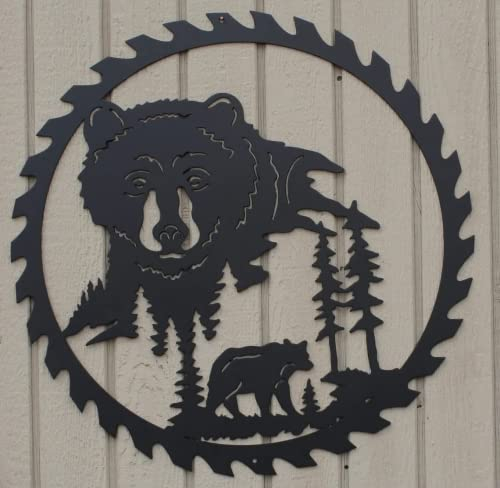 JSWLYWMTPJ Sägeblatt Metall Wanddeko Schwarz Bär Außen Wohnzimmer Garten Dekoration,Wandschmuck Metall Tier Bär Für Haus Garten Dekoration Wandkunst Metall