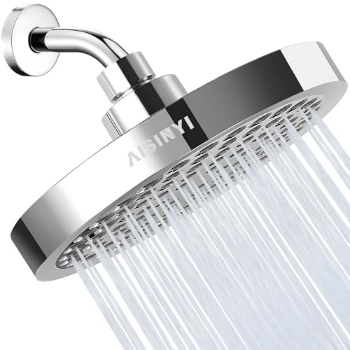 AISINYI High Pressure Rainfall Shower Head, 6 Inches Luxury Modern Showerhead with Perfect Adjustable Replacement, Removable Restrictor, Easy Installation for Your Bathroom Shower Heads(Chrome Plated)