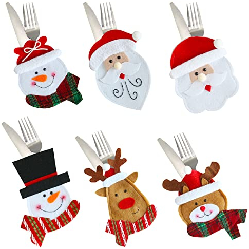 Hillylolly Weihnachten Bestecktasche, 6 Stück Weihnachten Besteckhalter Taschen, Besteckbeutel Weihnachten, Weihnachtsdeko Besteck, Besteckhalter Tischdeko, für Messer Gabel Löffel Besteck
