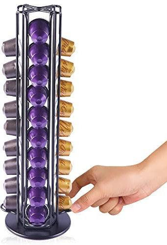 Meelio Coffee Pod Carousel Capsules Holder Storage Organizer Rack Compatible with Nespresso Original Line 40 Pods, Black