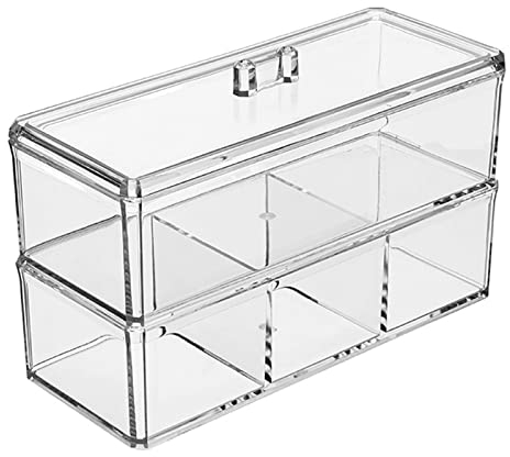 2 livelli Organizer trucchi con coperchio, Pratico portatrucchi per cosmetici, Contenitore porta trucchi trasparente per il bagno, Organizer Make Up, Porta Trucchi in Plastica