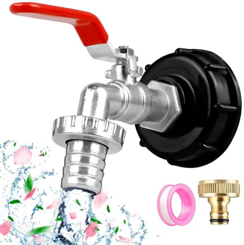 Niaetuto Robinet Cuve 1000l,1/2 Raccord Cuve 1000 litres,Adaptateur Cuve 1000l en Alliage d'aluminium,Robinet Cuve avec Adaptateur en Laiton,S60X6 IBC Robinet Cuve pour Raccord Tuyau D'arrosag