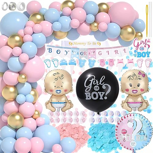 136 Piezas Gender Reveal Party Decoración, Decoraciones Sorpresa Para Niñas o Niños, Pancarta de Baby Shower para Boy Or Girl, Guirnalda de Globos de Fiesta de Revelación de Género para Bebés