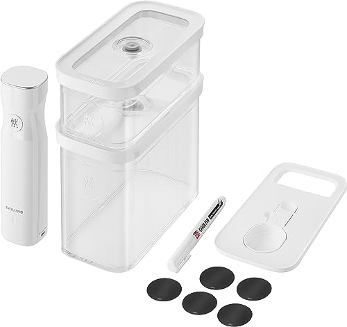 ZWILLING FRESH & SAVE CUBE Set de démarrage sous vide, taille M, set de conservation sous vide de 5 pièces, incluant 3x boîtes CUBE M, pompe à vide, cuillère doseuse, étiquettes NFC