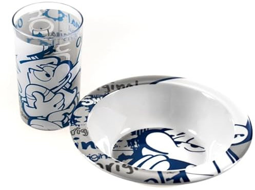 Die Schlümpfe Geschirr Set, Teller & Becher, Pink oder Blau - Smurf (BLAU)…