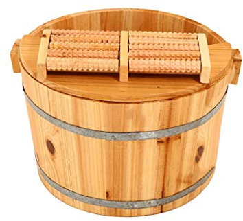 Fußbadeimer aus Holz, Fußbadfass, fördert die Durchblutung, Fußbad mit Deckel, thermostatische Fußwanne, Tannenmassage-Pedikürebecken, 2 Größen (Größe: Groß) (Groß) Super einfach zu bedienen Dignified