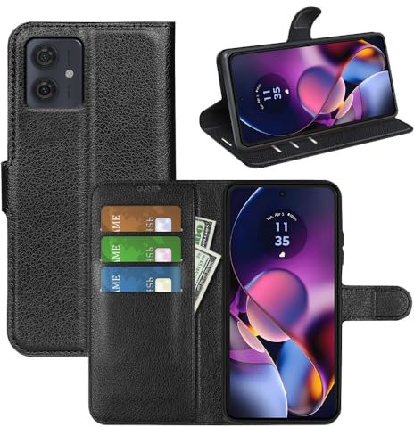 JIUNINE Cover per Motorola Moto G54 5G, Custodia Portafoglio Libro in Pelle Sintetica Antiurto Cover Flip Case con Slot per Schede, Fibbia Magnetica Compatibile con Motorola Moto G54 5G, Nero
