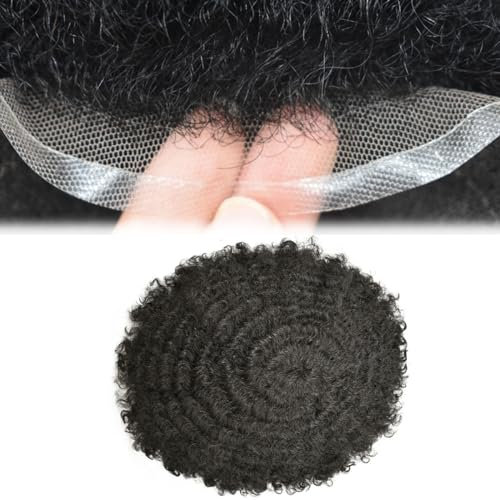 Real Hair Toupee for Men, afrikanische Haarteile, atmungsaktiv, feines All-Lace-Curl-System, 25,4 x 20,3 cm, lockiges männliches Haar, Prothese(OFF BLACK,10mm)
