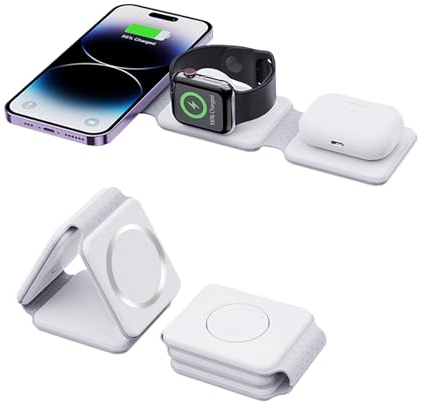 DTD Chargeur à Induction Pliable 3 en 1 pour iPhone 15/14/13/12/11/Pro/Max/X/XS/XR/8/8 Plus, Apple Watch, Casque de Recharge sans Fil