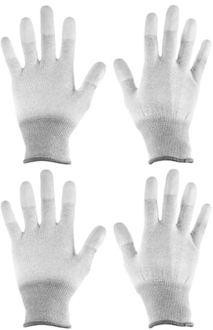 QUARKZMAN 2 Paar ESD-Antistatikhandschuhe 21 cm verdickte PU-beschichtete Handschuhe aus kohlenstofffaserverstärktem Material mit hoher Beständigkeit für PC-Computer, Grau