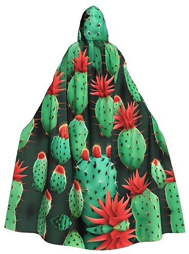 MDATT Cape à capuche pour homme et femme, costume d'Halloween, cape pour adulte, costume de carnaval, cosplay, beaucoup de petits cactus art