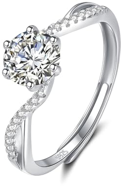 Deyanse Silber Damen Ringe, 925 Sterling Silber Verlobungsring mit Weiß Rund Zirkonia, Weißgold Ring Größenverstellbar Partner Ringe, Moden Eheringe Trauringe Damenring, Geschenk für Braut Mutter