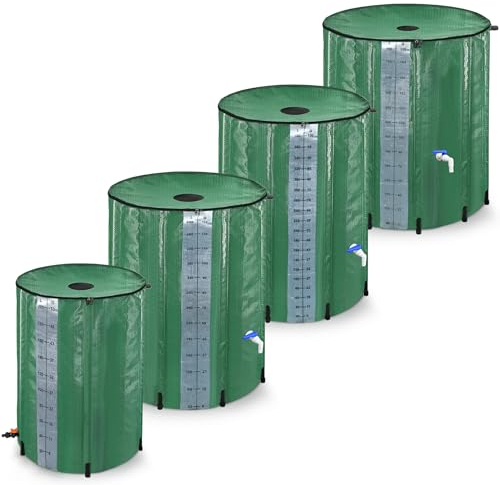 XINZI Serbatoio dell'acqua piovana pieghevole da 500 litri, con rubinetto e scarico, per raccogliere l'acqua piovana (verde con scala del livello dell'acqua)