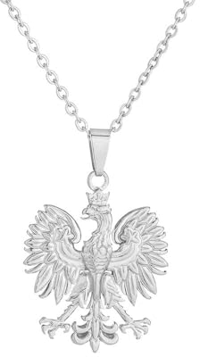 Polen-Adler-Umriss-Anhänger-Halskette – Polska-Ethno-Land-Totem-Charme-Kette,Patriotischer Zierlicher Schmuck,Polen-Hip-Hop-Patriotismus-Schmuck Für Damen-Herren-Pullover,Weiß,50 Cm Oder 19,7 Zoll