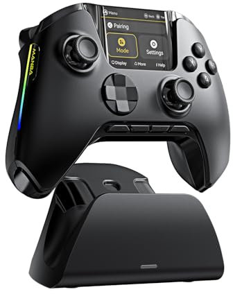 FIEHDUW Kein Drift ManbaOne Interaktiver Bildschirm Gaming Controller für PC/Switch/iOS/Android, 1800mAh Hall-Effekt-Controller mit LED, Mapping-Tasten, Ladestation (Schwarz)