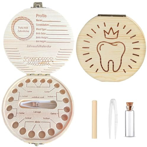 BABYZOCO Caja de Dientes Unisex para Guardar Dientes de Leche, Madera, 12 cm x 2.8 cm, Incluye Pinza y Bote