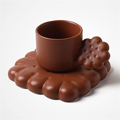 DONGNIUBI Milk Cup Creative Cute Biscuit Ceramic Coffee Cup with Biscuit-Shape Tray Handmade Tea Latte Milk Mug Plate Elegant Wedding Birthday Gift Tea Cup