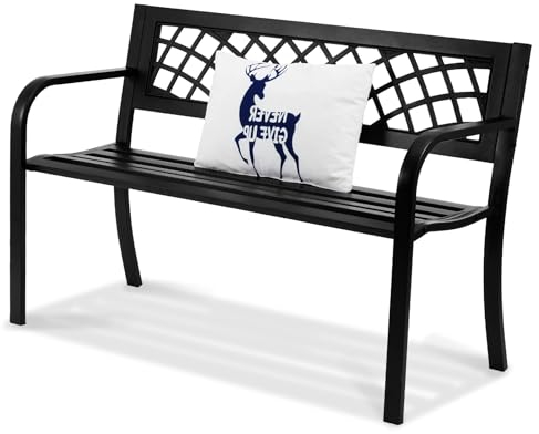 VEVOR Gartenbank Terrassenbank aus Metall, 1163 mm Parkbank Ruhebank 218 kg Tragkraft, 3 Personen Garten- und Parkbank mit Rückenlehne & Armlehnen, Vintage Sitzbank für Garten, Park, Hof, Veranda