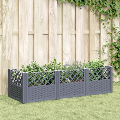 Homgoday Blumenkasten für den Garten mit Erdnägeln Grau 123,5 x 43,5 x 43,5 cm PP, Pflanzgefäß mit Gitter für den Garten, Pflanzgefäß für den Außenbereich, Blumenkasten für Balkon